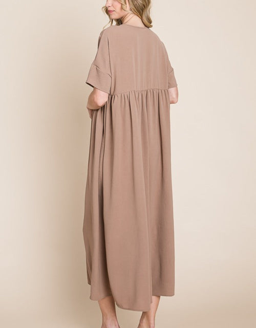 Load image into Gallery viewer, BOMBOM Round Neck Ruched Midi Dress

