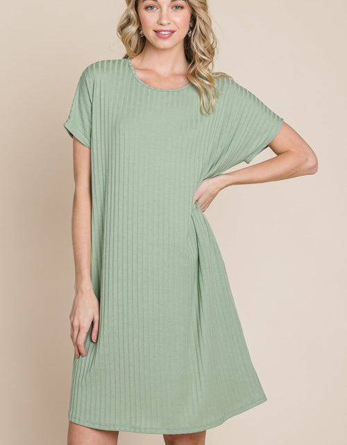 Load image into Gallery viewer, BOMBOM Ribbed Round Neck Short Sleeve Dress

