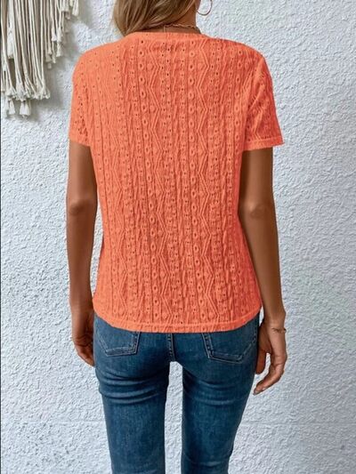Load image into Gallery viewer, Eyelet Round Neck Short Sleeve T-Shirt
