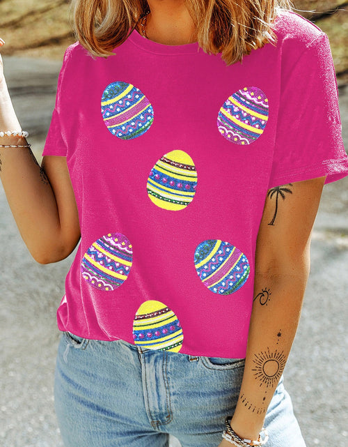 Load image into Gallery viewer, Sequin Easter Egg Short Sleeve T-Shirt

