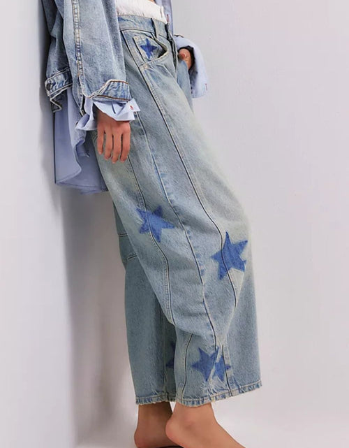 Load image into Gallery viewer, Contrast Star Wide Leg Jeans
