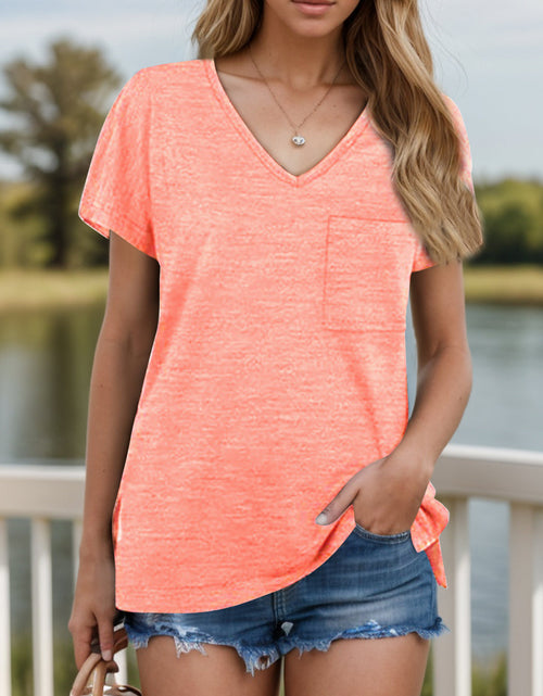 Load image into Gallery viewer, Pocketed Heathered V-Neck Short Sleeve T-Shirt
