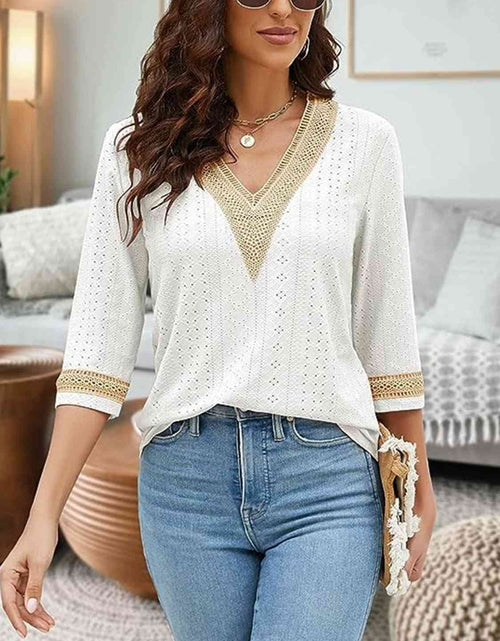 Load image into Gallery viewer, V-Neck Eyelet Blouse
