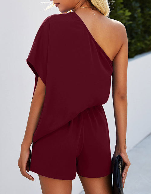 Load image into Gallery viewer, Single Shoulder Batwing Sleeve Romper
