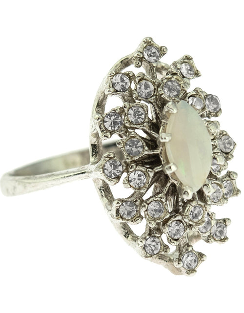 Load image into Gallery viewer, Vintage Ring Genuine Opal with Clear and Ruby Austrian Crystals 18kt Yellow Gold Electroplated by PVD Vintage Jewelry
