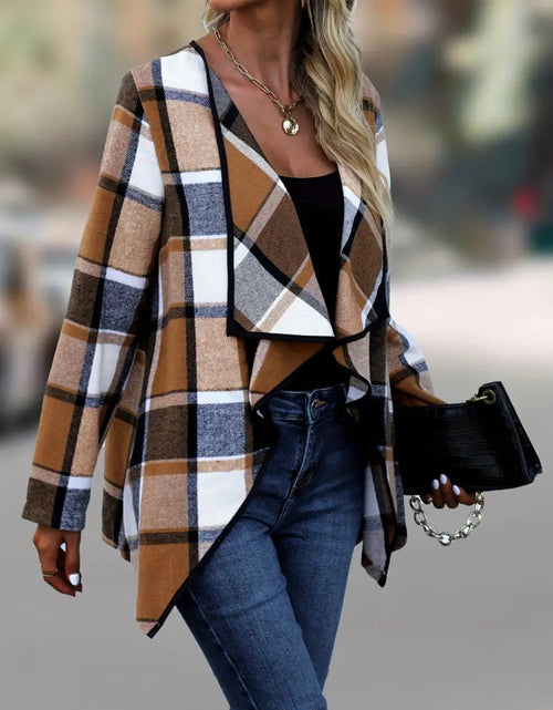 Load image into Gallery viewer, Plaid Open Front Long Sleeve Jacket
