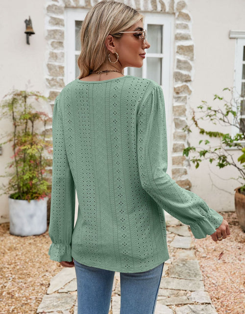 Load image into Gallery viewer, Eyelet Lace Trim Flounce Sleeve Blouse
