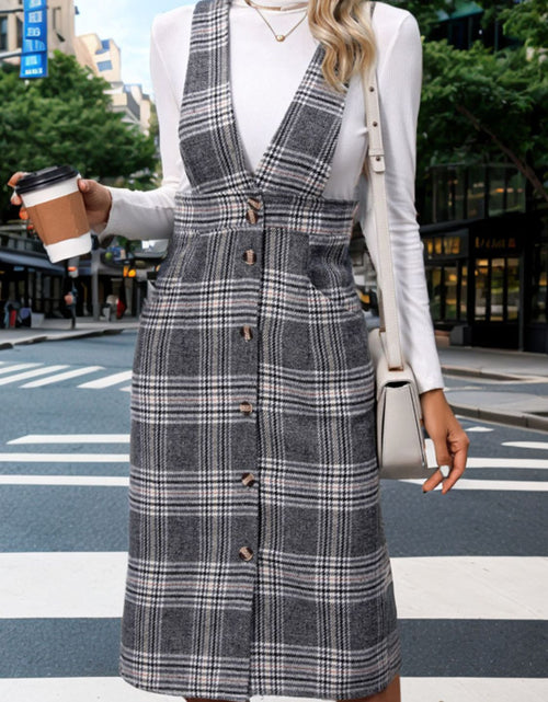 Load image into Gallery viewer, Perfee Pocketed Plaid Overall Dress
