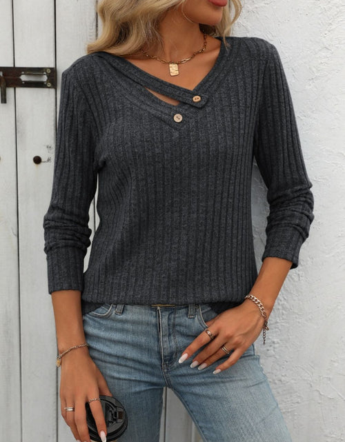 Load image into Gallery viewer, Mandy Ribbed V-Neck Long Sleeve T-Shirt
