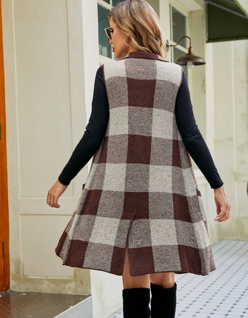 Load image into Gallery viewer, Plaid Lapel Collar Sleeveless Cardigan
