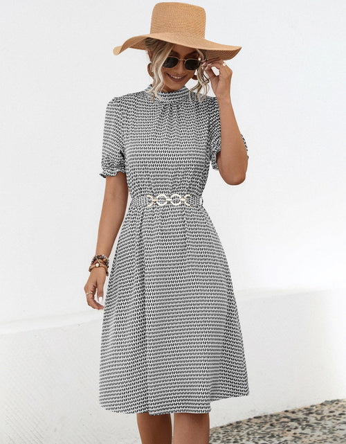 Load image into Gallery viewer, Printed Mock Neck Flounce Sleeve Dress
