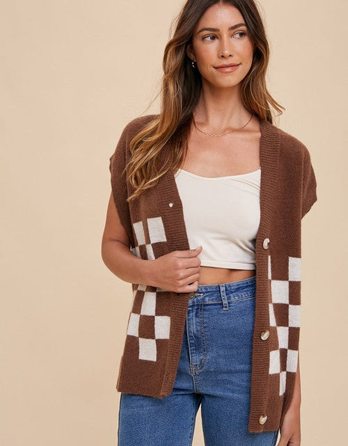 Load image into Gallery viewer, Annie Wear Checkered Button Down Short Sleeve Cardigan
