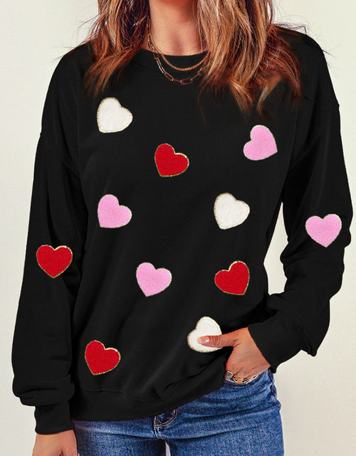 Load image into Gallery viewer, Valentine's Day Contrast Heart Long Sleeve Sweatshirt

