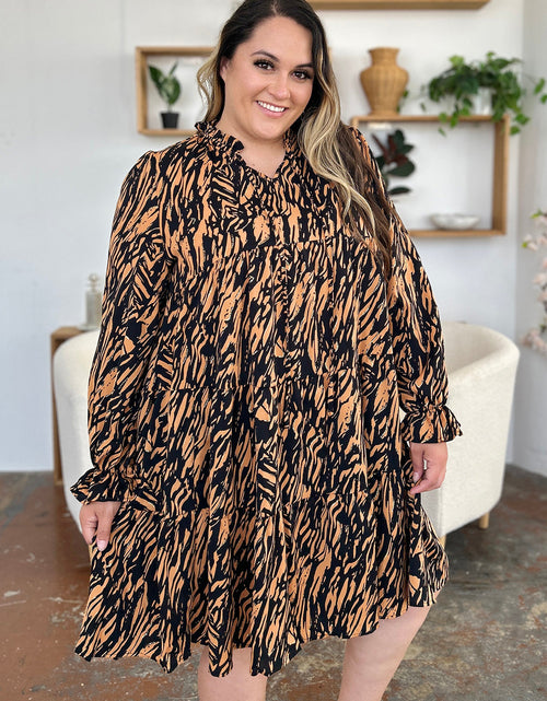 Load image into Gallery viewer, Double Take Full Size Printed Ruffle Hem Long Sleeve Dress
