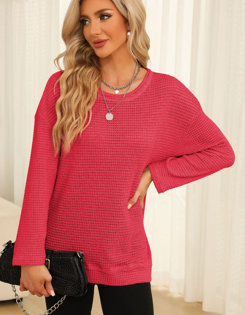 Load image into Gallery viewer, Waffle-Knit Round Neck Long Sleeve Sweatshirt
