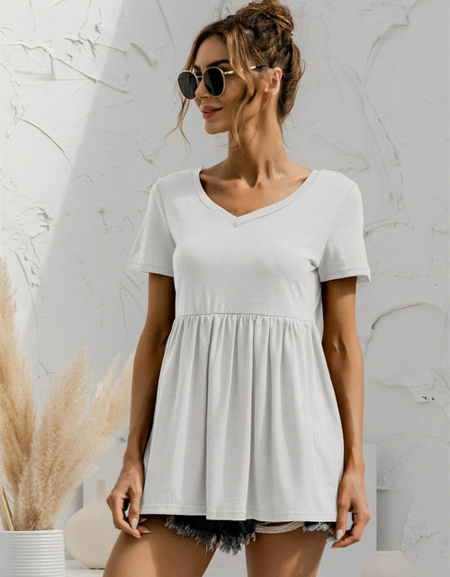 Load image into Gallery viewer, V-Neck Short Sleeve Babydoll Top
