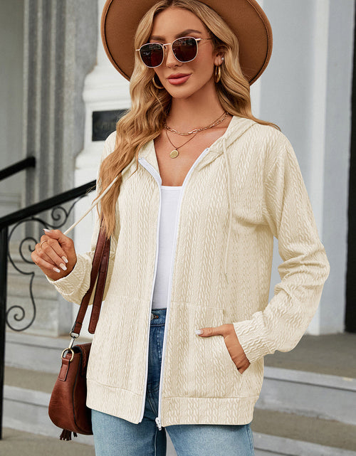 Load image into Gallery viewer, Drawstring Zip Up Long Sleeve Hoodie
