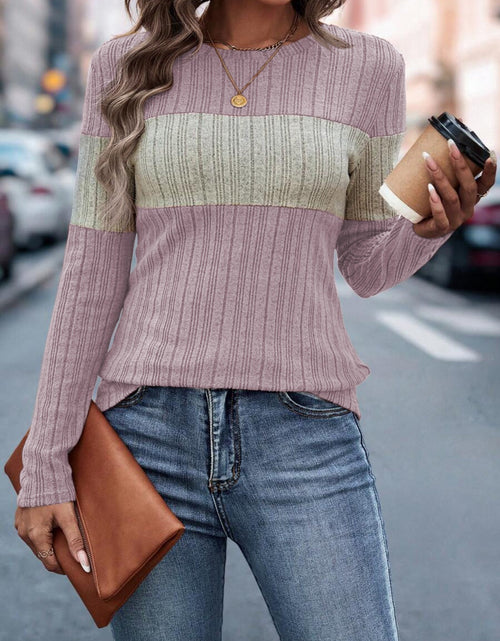 Load image into Gallery viewer, Color Block Round Neck Long Sleeve Top
