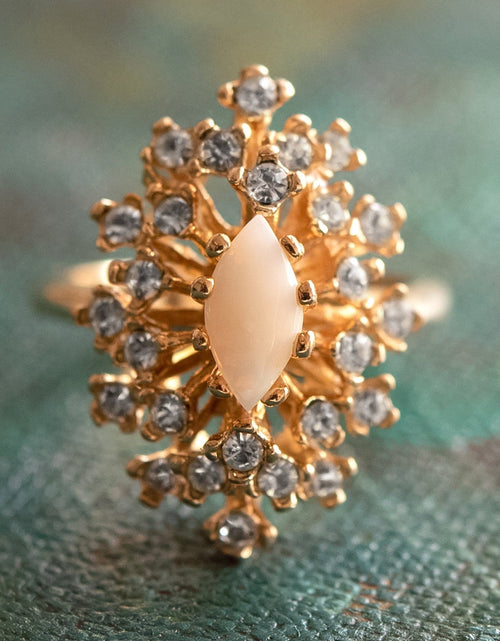 Load image into Gallery viewer, Vintage Ring Genuine Opal with Clear and Ruby Austrian Crystals 18kt Yellow Gold Electroplated by PVD Vintage Jewelry
