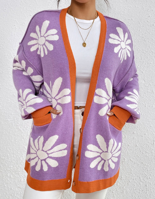 Load image into Gallery viewer, Contrast Dropped Shoulder Long Sleeve Cardigan
