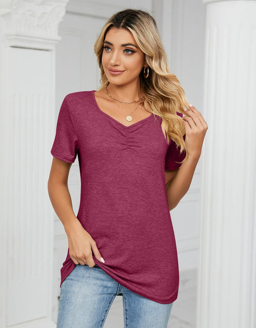 Load image into Gallery viewer, Ruched V-Neck Short Sleeve T-Shirt
