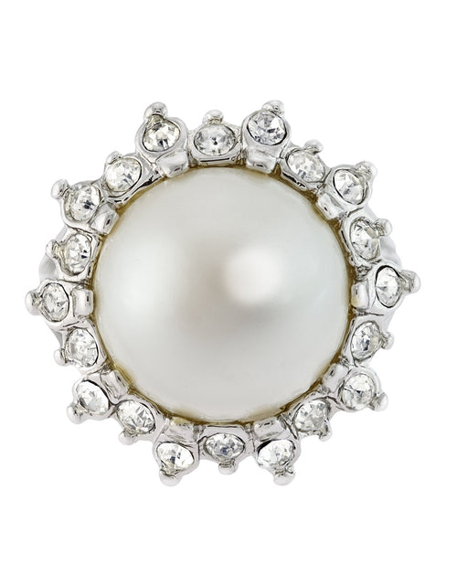 Load image into Gallery viewer, Vintage Ring 1970s Pearl Bead and Swarovski Crystal Ring 18k Gold  #R1782 by PVD Vintage Jewelry
