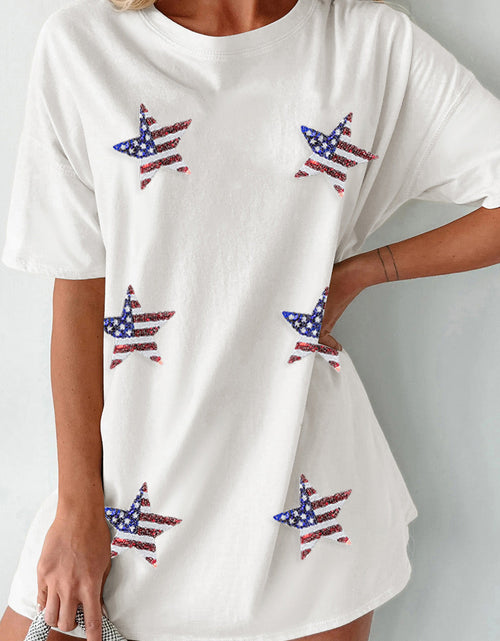 Load image into Gallery viewer, US Flag Star Round Neck Half Sleeve Oversize T-Shirt
