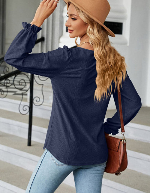 Load image into Gallery viewer, Round Neck Flounce Sleeve Blouse
