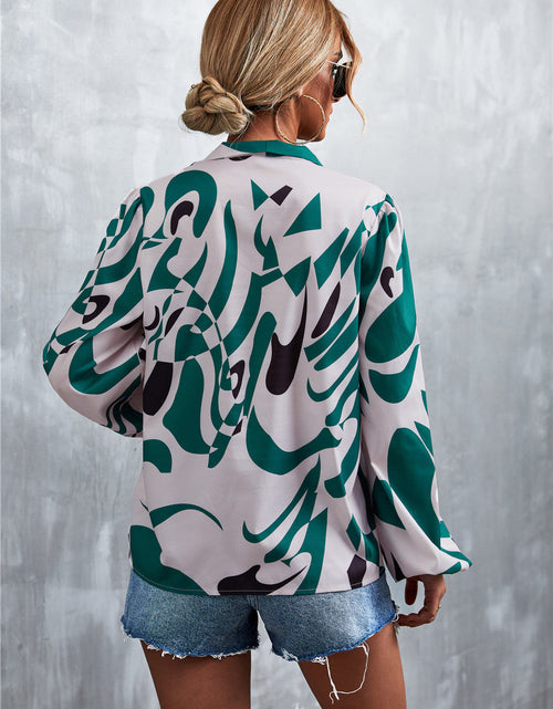 Load image into Gallery viewer, Printed Tie Neck Puff Sleeve Blouse
