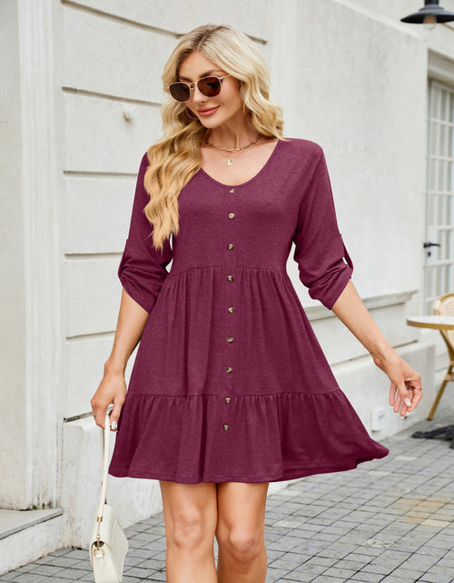 Load image into Gallery viewer, Tiered Ruched V-Neck Mini Dress

