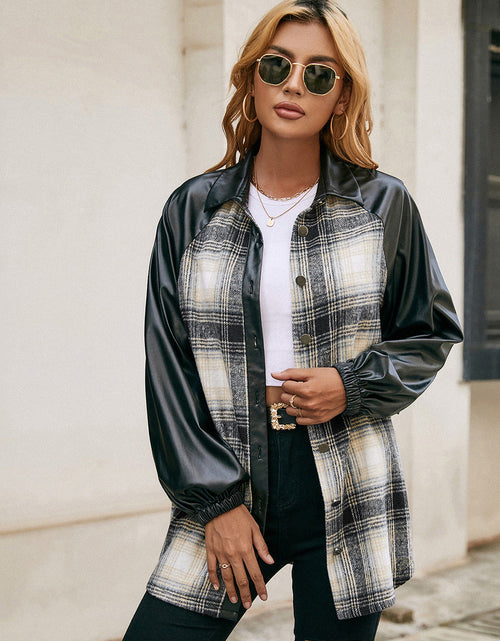 Load image into Gallery viewer, Ivy Lane Plaid Button Down Raglan Sleeve Jacket

