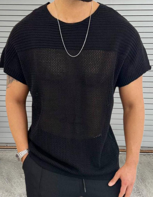 Load image into Gallery viewer, Men's Eyelet Round Neck Short Sleeve T-Shirt
