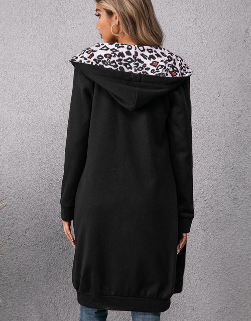 Load image into Gallery viewer, Ivy Lane Leopard Spliced Drawstring Zip Up Hoodie Dress
