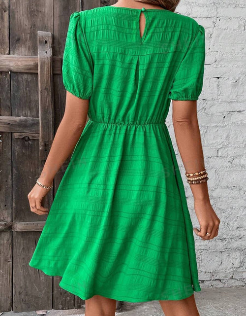 Load image into Gallery viewer, Ruched Round Neck Short Sleeve Mini Dress
