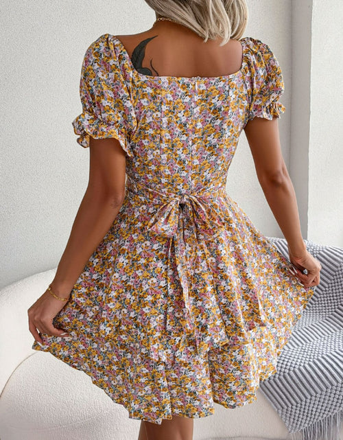 Load image into Gallery viewer, Floral Sweetheart Neck Flounce Sleeve Mini Dress
