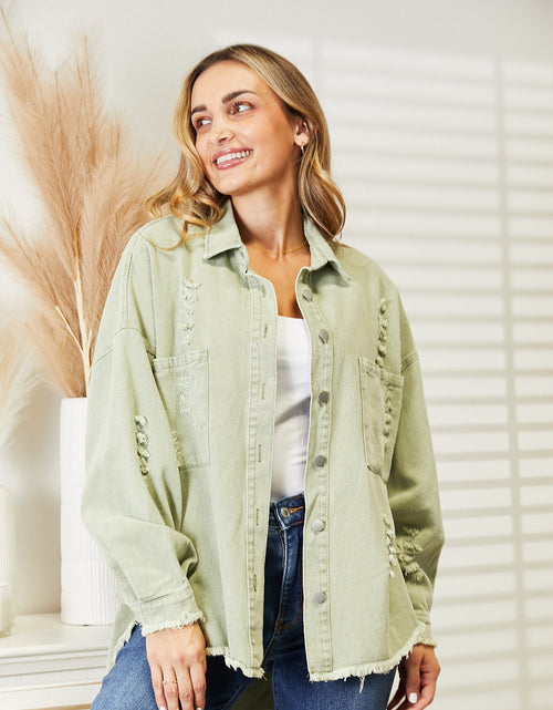 Load image into Gallery viewer, Distressed Raw Hem Denim Jacket
