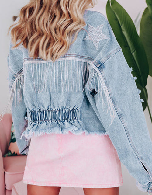 Load image into Gallery viewer, Distressed Raw Hem Denim Jacket
