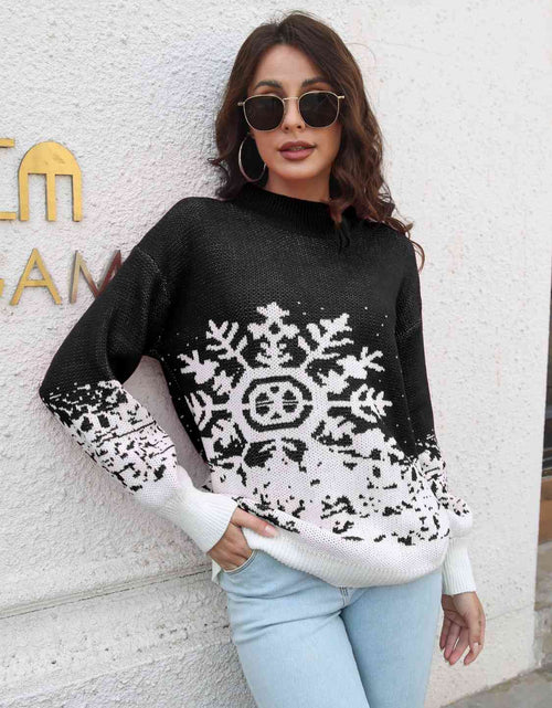 Load image into Gallery viewer, Snowflake Pattern Mock Neck Sweater
