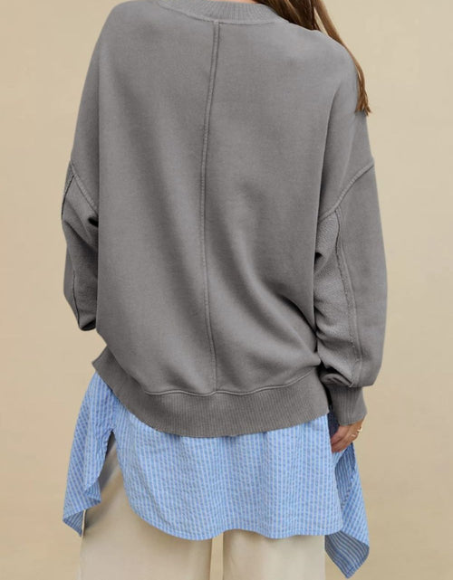 Load image into Gallery viewer, Side Slit Round Neck Long Sleeve Sweatshirt
