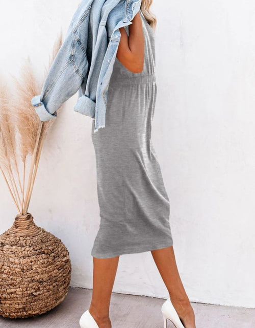 Load image into Gallery viewer, Pocketed Round Neck Cap Sleeve Dress
