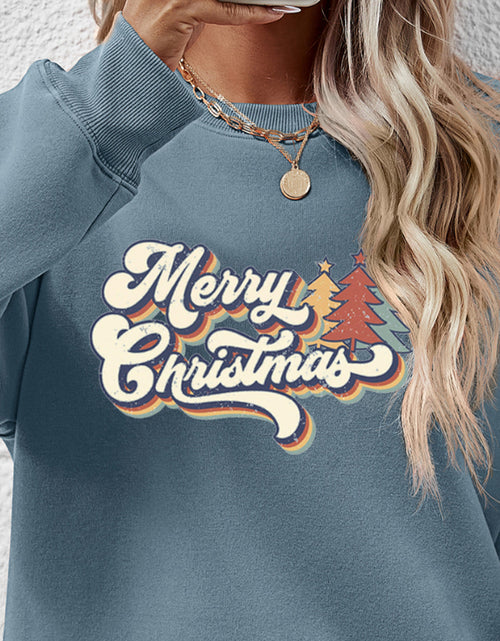 Load image into Gallery viewer, Christmas Letter Graphic Round Neck Sweatshirt
