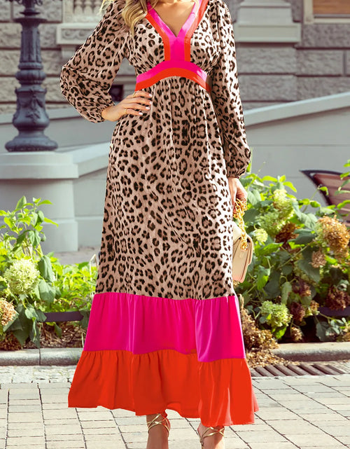 Load image into Gallery viewer, Leopard V-Neck Long Sleeve Maxi Dress
