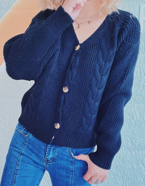 Load image into Gallery viewer, Cable-Knit V-Neck Button Down Long Sleeve Cardigan
