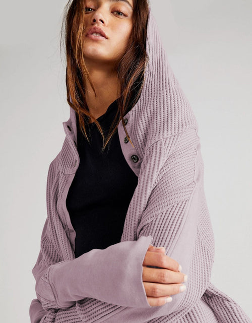 Load image into Gallery viewer, Waffle-Knit Dropped Shoulder Hooded Jacket
