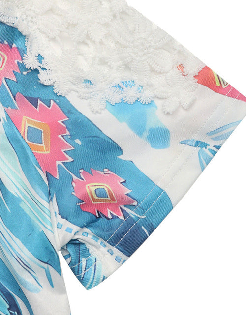 Load image into Gallery viewer, Perfee Printed Round Neck Lace Short Sleeve Top

