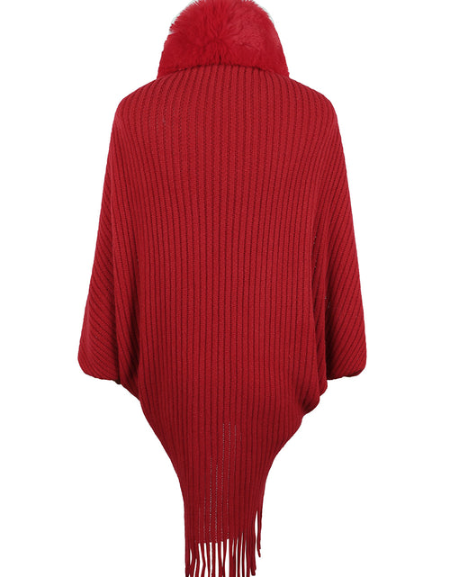 Load image into Gallery viewer, Fringe Detail Long Sleeve Ribbed Poncho
