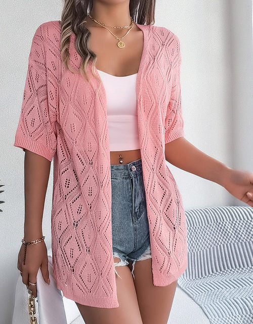 Load image into Gallery viewer, Openwork Open Front Half Sleeve Cardigan

