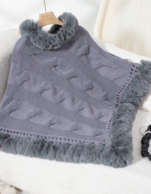 Load image into Gallery viewer, Fuzzy Hem Cable-Knit Poncho
