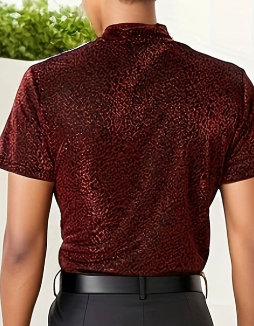 Load image into Gallery viewer, Men's Full Size Glitter Mock Neck Short Sleeve Top Plus Size
