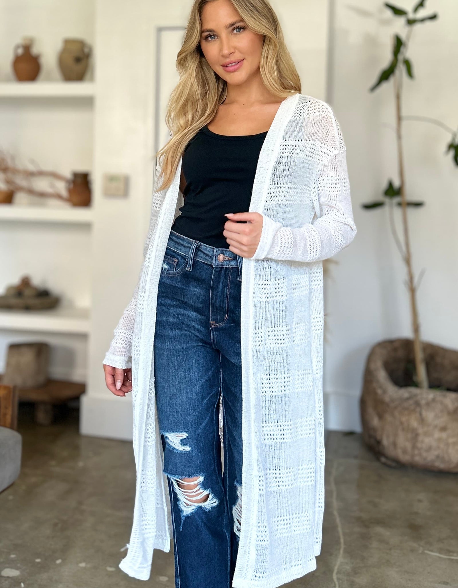 Double Take Full Size Open Front Longline Cardigan